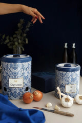 Metal Soğan ve Sarımsak Saklama Kabı 2’li Set, Metal Sebzelik 5 lt + 2.5 lt, Azulejos