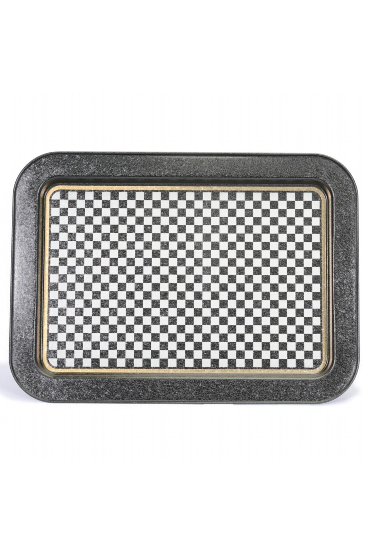 Ef169-17 Checkers Black_swt Home Desenli Dikdörtgen Tepsi 32x43 Cm