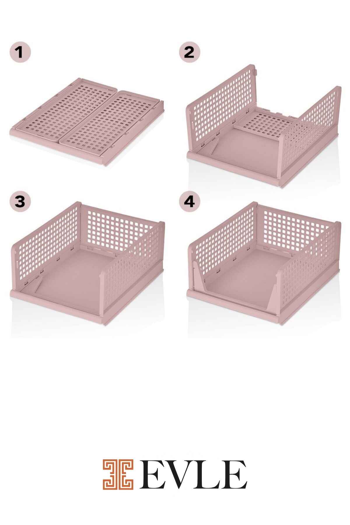 3'lü Mavi Modüler Raf Seti – Kayar Mekanizmalı Dolap İçi Düzenleyici, Pudra, 33,5 x 43 x 55.5 cm