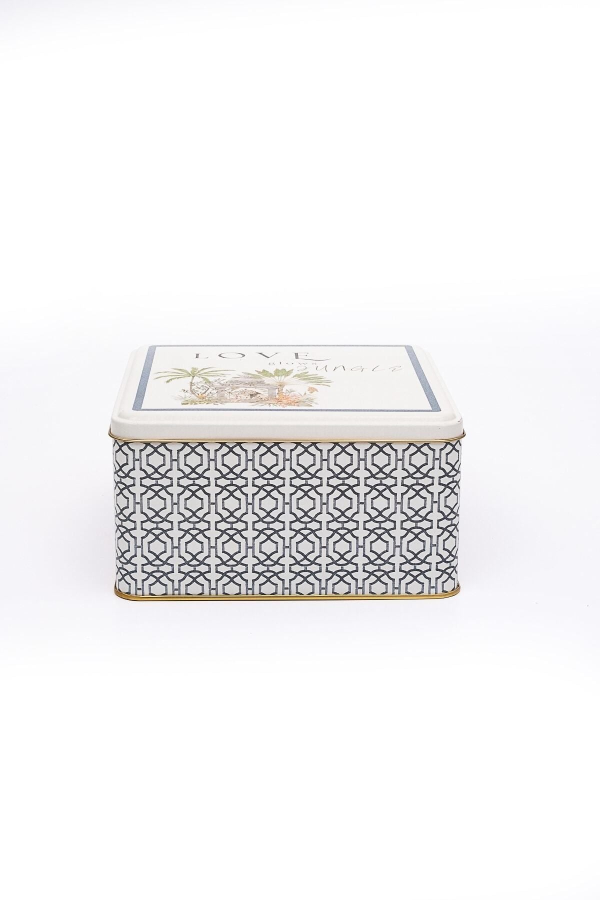 Er028-2g Forrest Grey Desenli Kare Metal Saklama Kabı 20x20 Cm