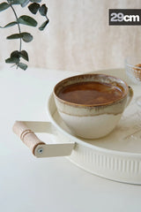 3'lü Ahşap Kulplu Yuvarlak Metal Tepsi Seti