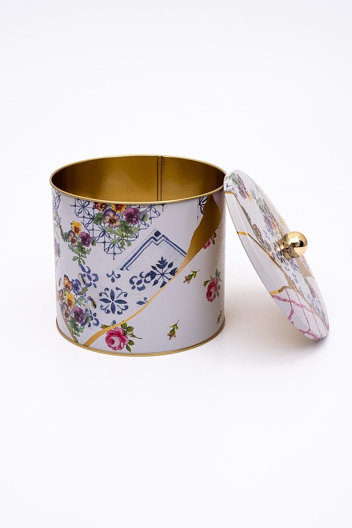 Kint Sugi Desenli Erzak Saklama Kabı - Metal Saklama Kabı 17,5 Cm X 15,5 Cm Er146-4i