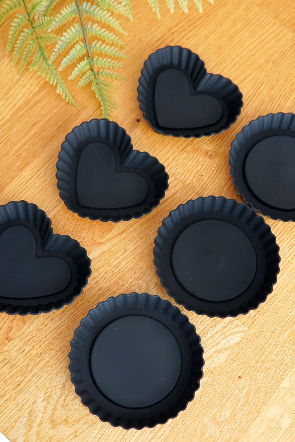 6'lı Mini Silikon Tart Kalıbı, Platinum Silikon, Siyah