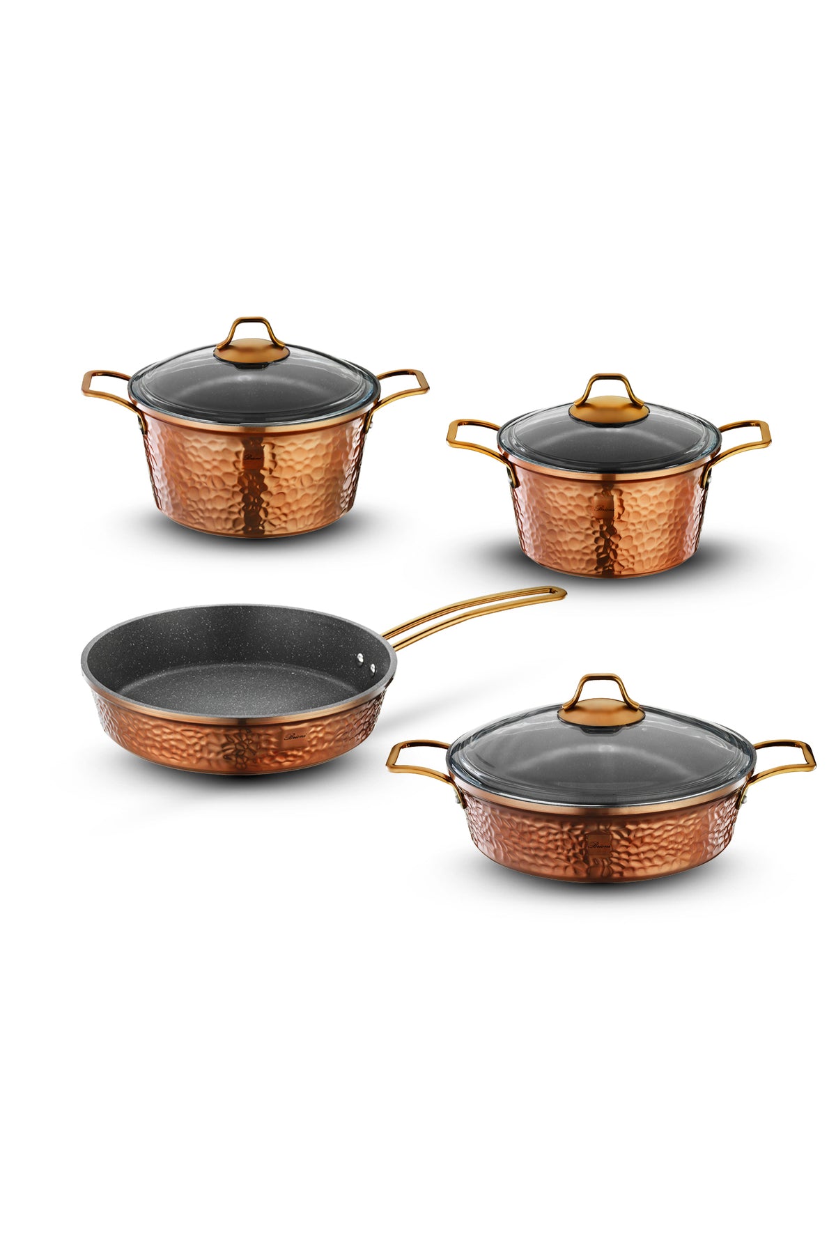 Brioni Copper 7 Parça Yanmaz Yapışmaz Bakır Görünümlü Granit Tencere Seti