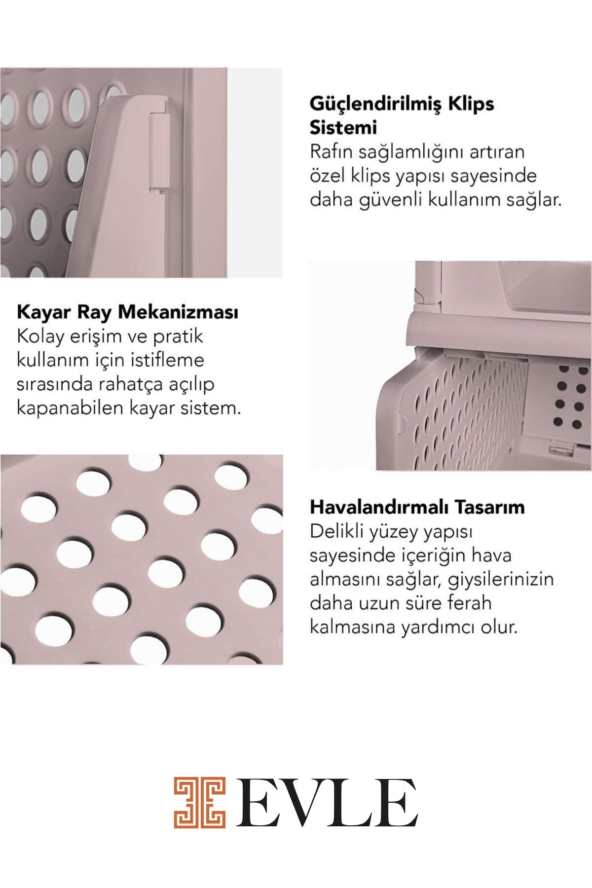Evle Fold & Go Katlanır 3lü Organizer Kayar Raf, Mavi