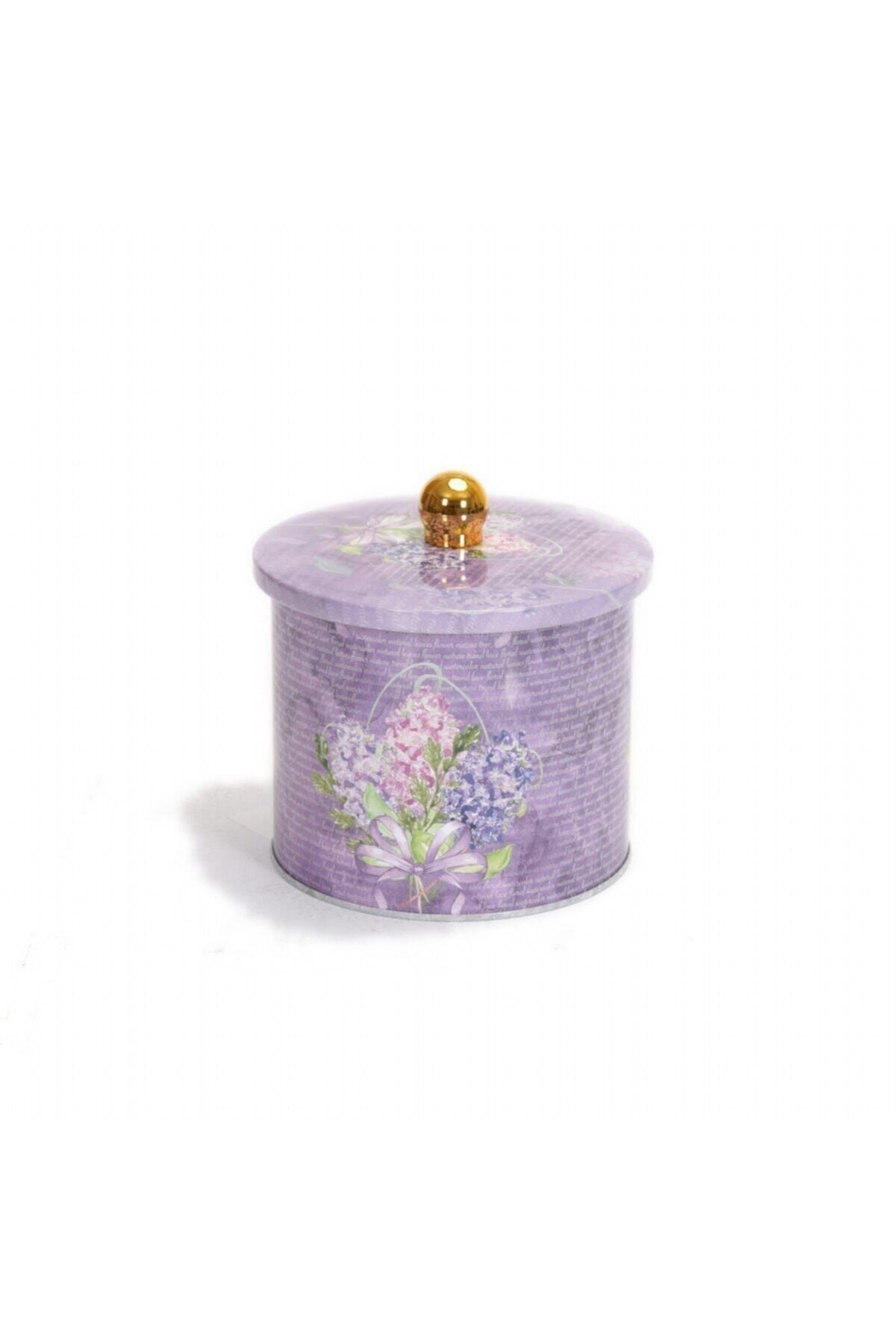 Ef142-28 Flower Purple Desenli Yuvarlak Metal Saklama Kabı 14 Cm