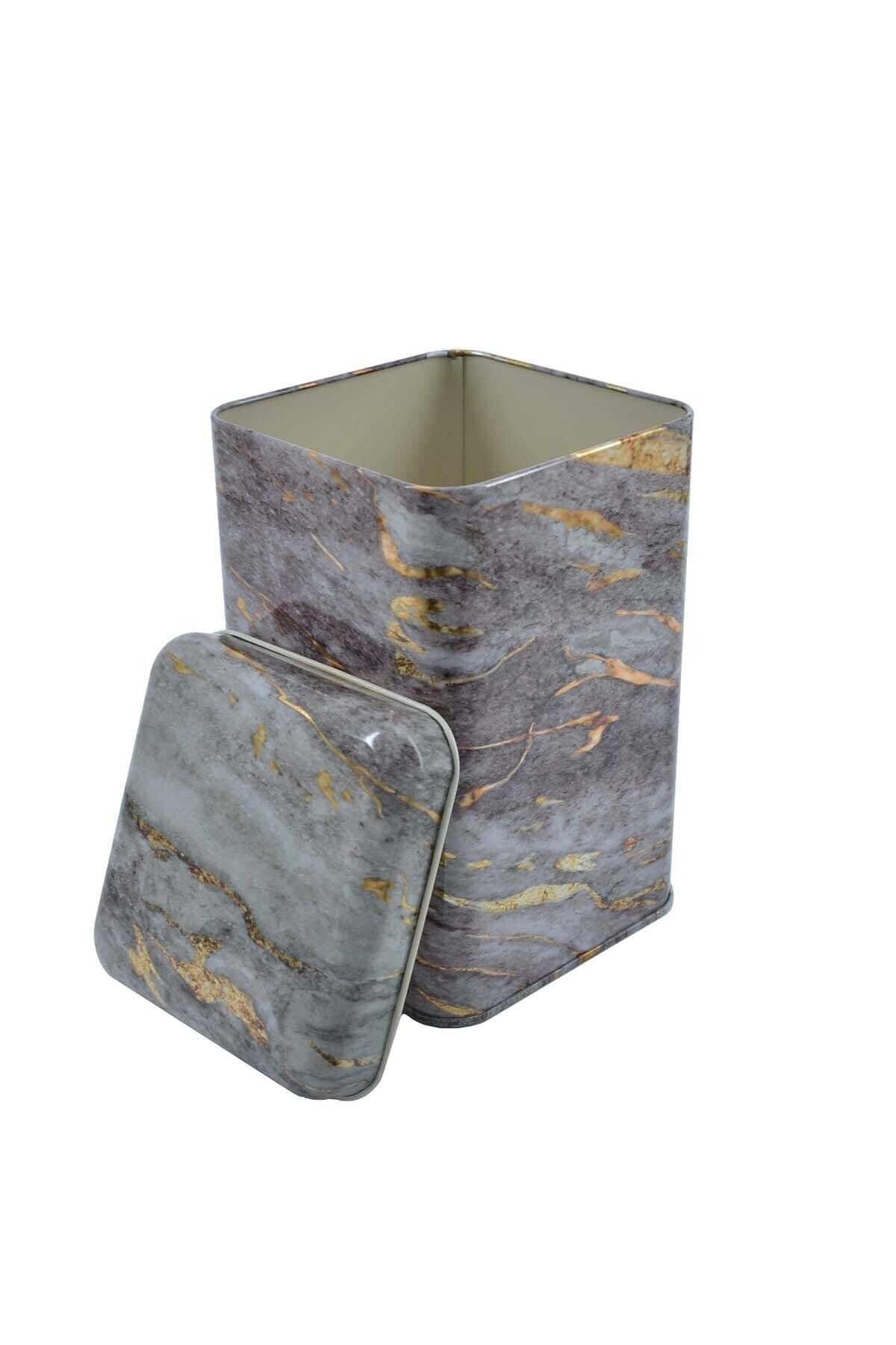 Ef022-e4 Rock And Gold Light Desenli Kare Metal Saklama Kabı 11x11 Cm