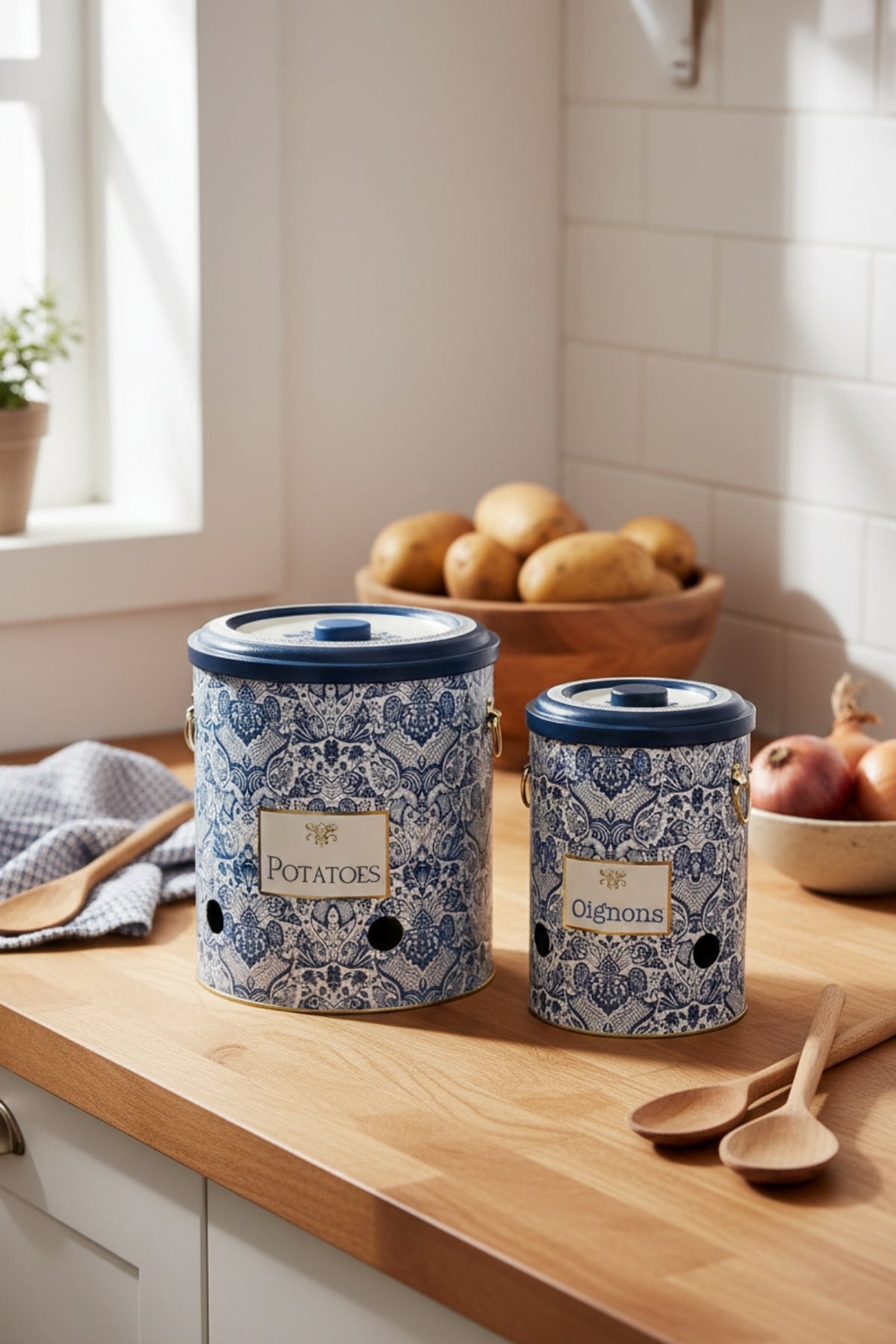 Metal Patates Soğan Kovası - Sebzelik - Patates Soğanlık Sepeti 2li Set