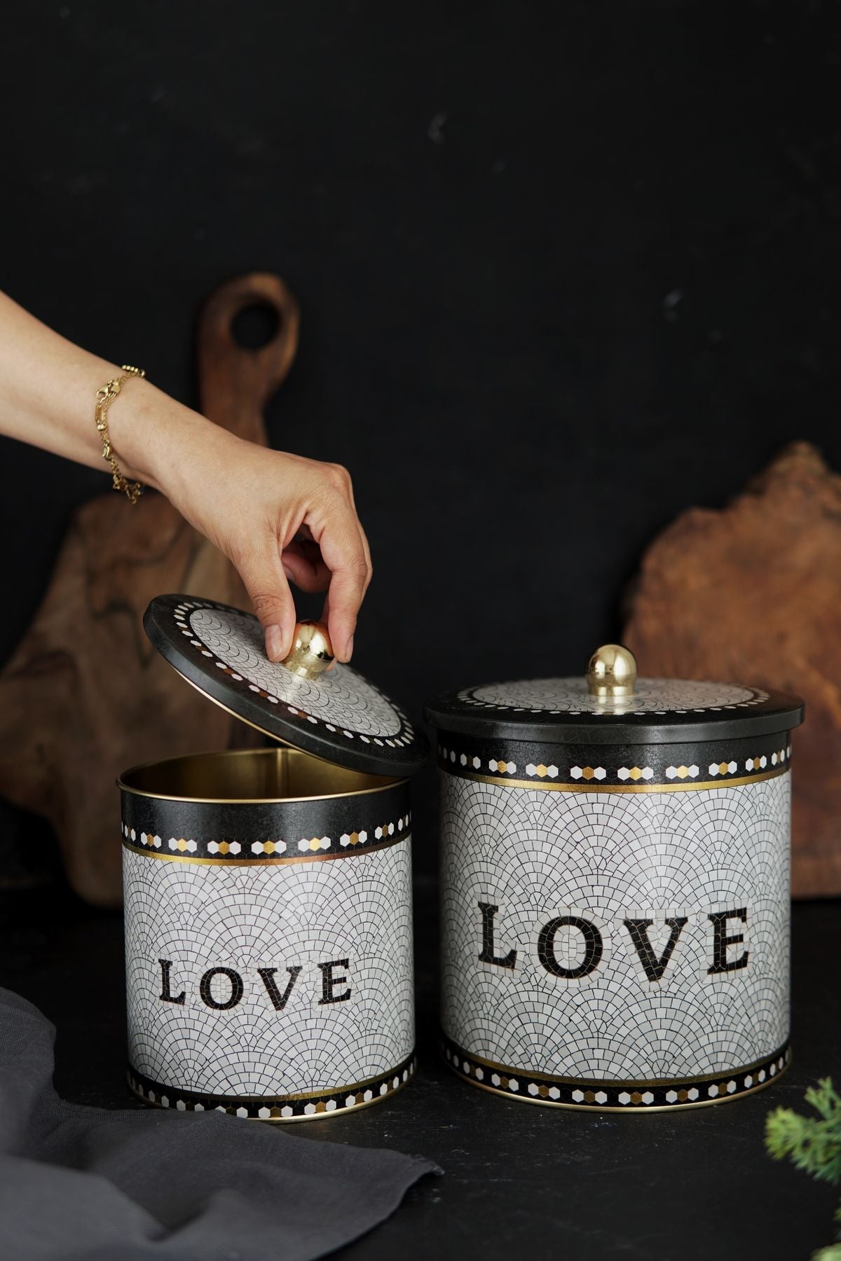 Mosaic Desenli Metal Saklama Kabı 2'li Set 2.1 Litre + 4.1 Litre Erb48u1