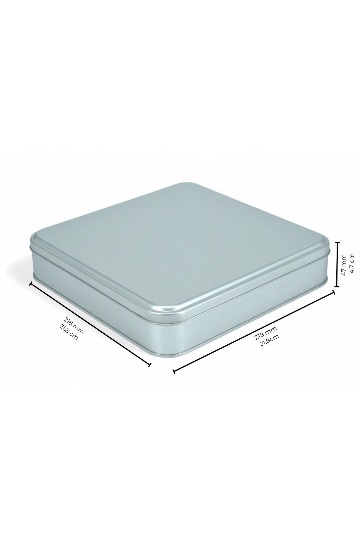 215x215x47 mm Metal Kapaklı Baskısız Metal Kutu, Mat Silver, 36 Adet
