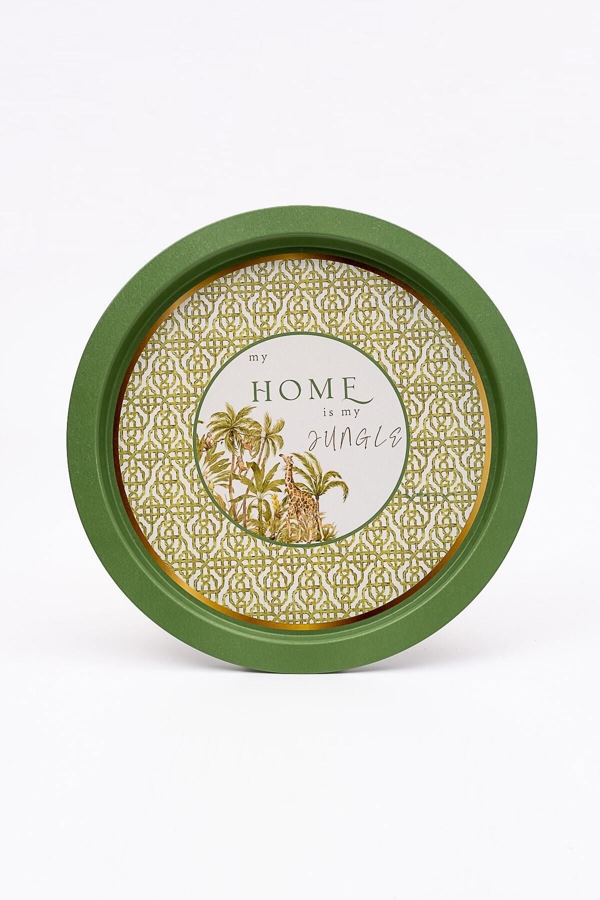 Forrest Desenli Yuvarlak Metal Tepsi - Çay Kahve Tepsisi - Sunum Tepsisi 37 Cm Ee163-8i