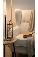 Evle Siyah Standlı Askılı Kum Saati 28 cm Altın Gümüş Detaylı Beyaz Kumlu Dekoratif Lüks Ofis Hediyelik