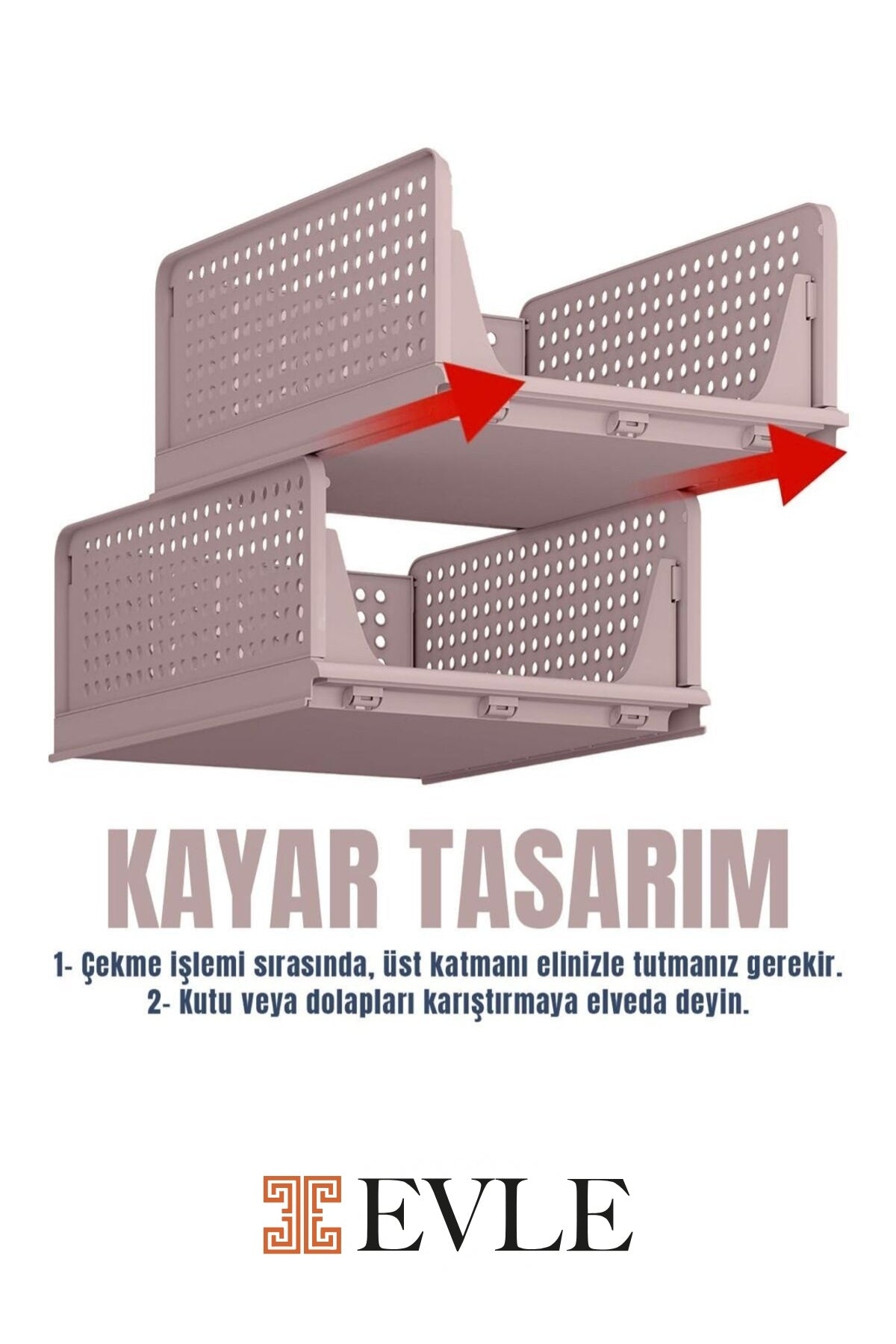 3'lü Mavi Modüler Raf Seti – Kayar Mekanizmalı Dolap İçi Düzenleyici, Pudra, 33,5 x 43 x 55.5 cm