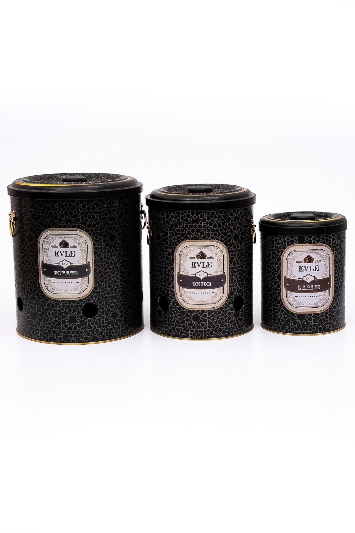 Metal Patates Soğan Kovası - Sebzelik - Patates Soğanlık Sepeti Sarımsaklık 3lü Set, Trellis Erb29v2