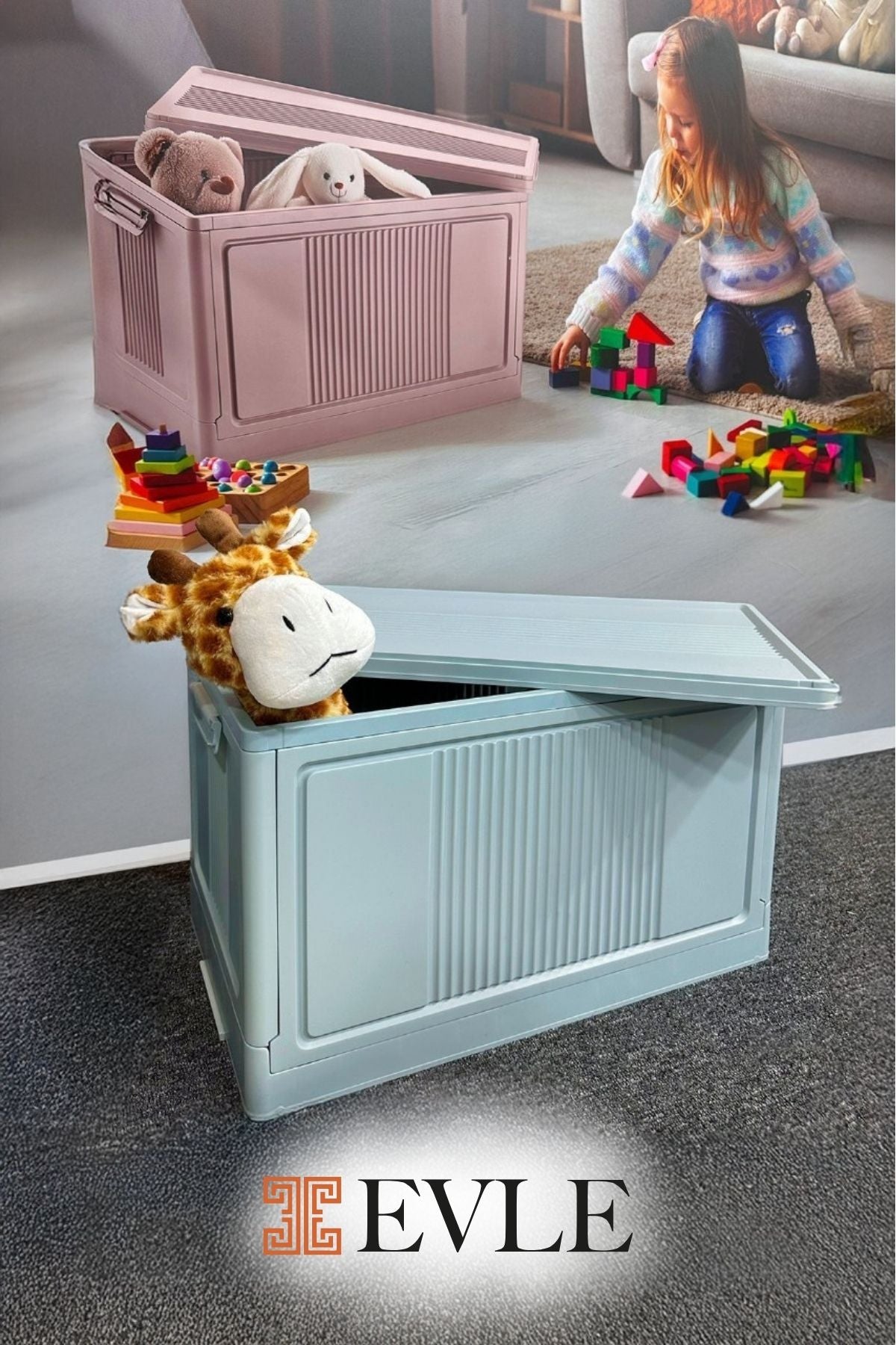 Çok Amaçlı Modüler Kasa, İstiflenebilir Organizer Düzenleyici 55 lt, 54 x 31,7 x 31,7 cm, Mavi