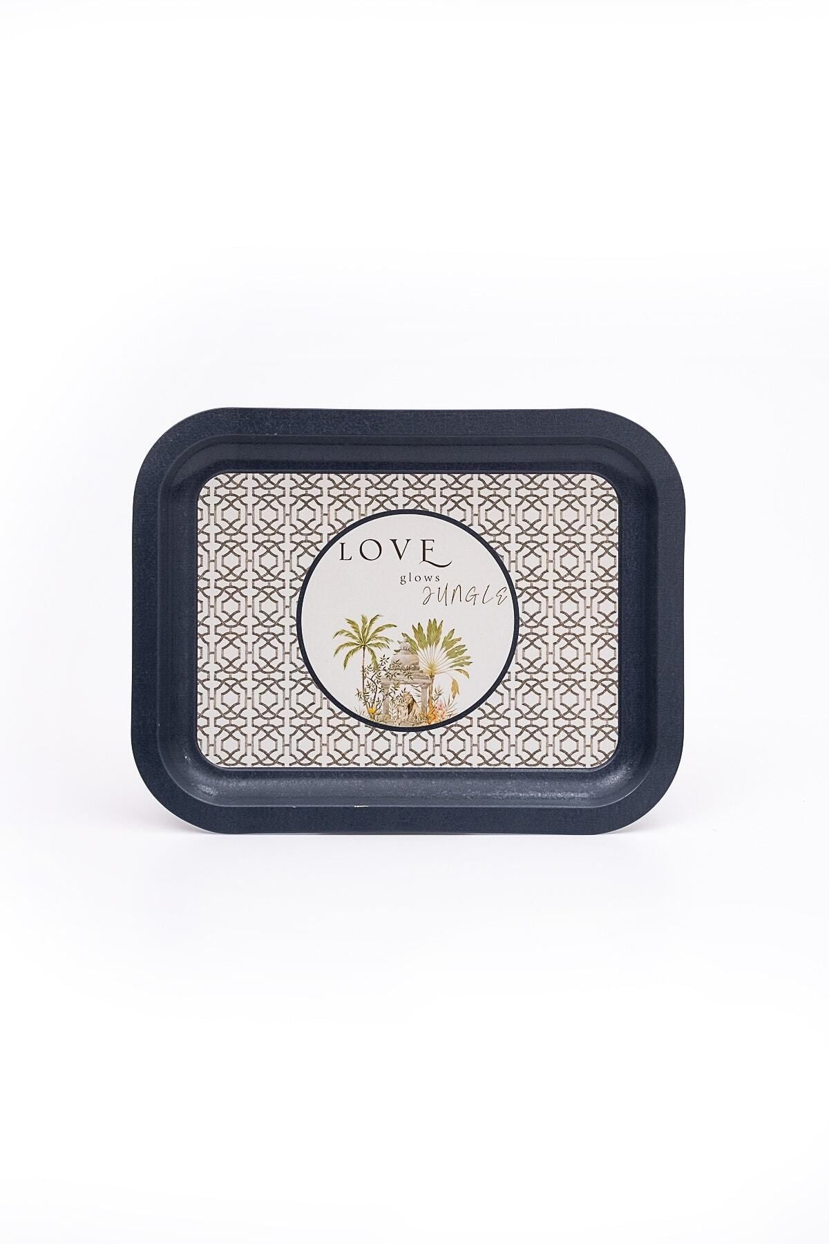 Forrest Desenli Metal Tepsi - Çay Kahve Tepsisi - Sunum Tepsisi 23 Cm X 31 Cm Ee161-6i