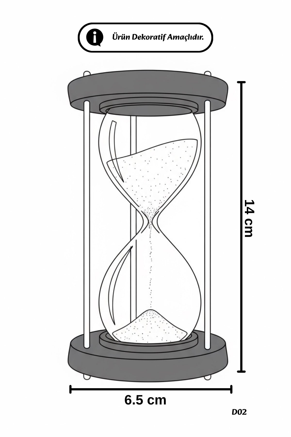 Ahşap Kaideli Dekoratif Kum Saati 14 cm Beyaz Kumlu Altın Rengi Metal Lüks Vintage Ofis Hediyelik