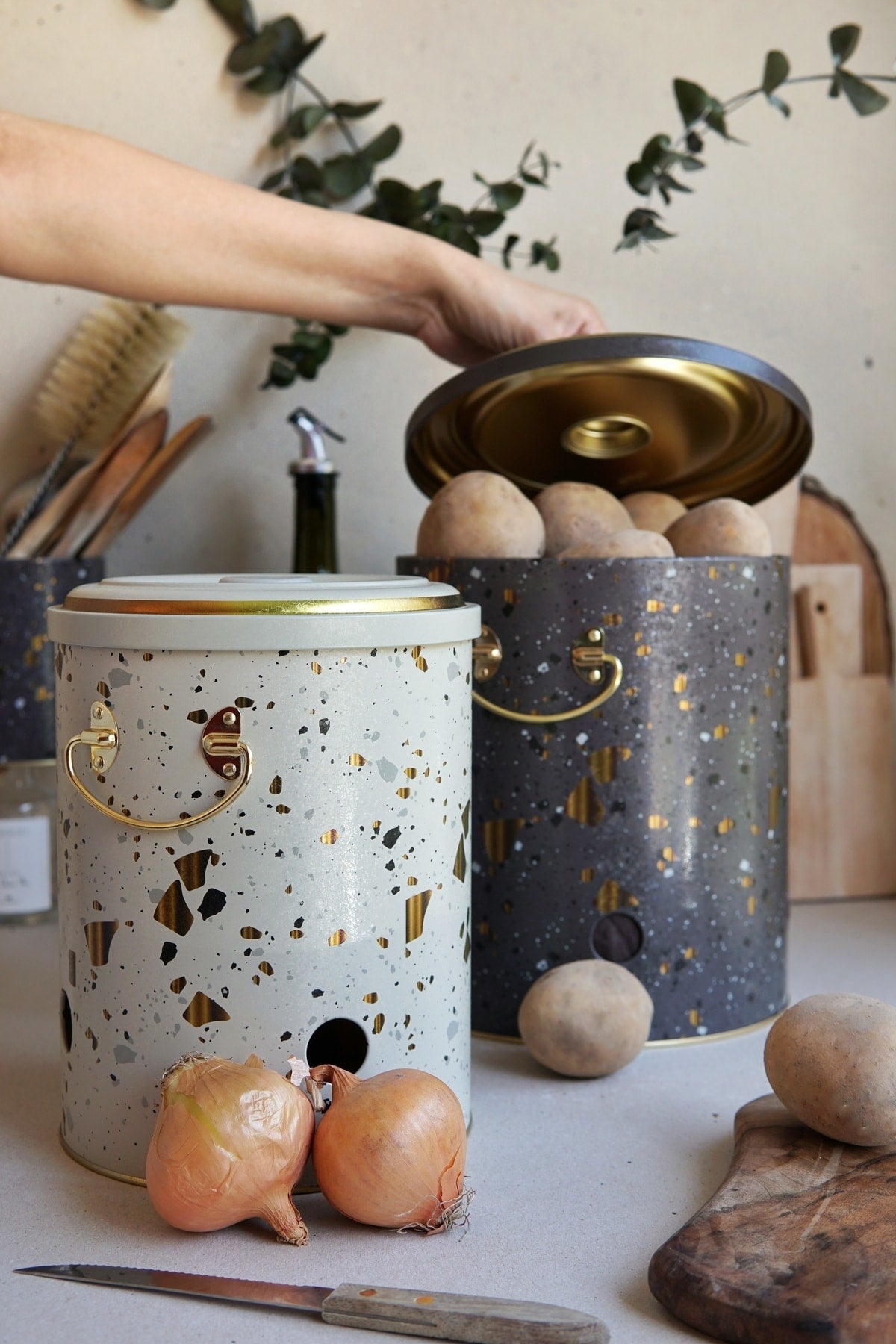 Metal Patates Soğan Kovası - Sebzelik - Patates Soğanlık Sepeti 2li Set