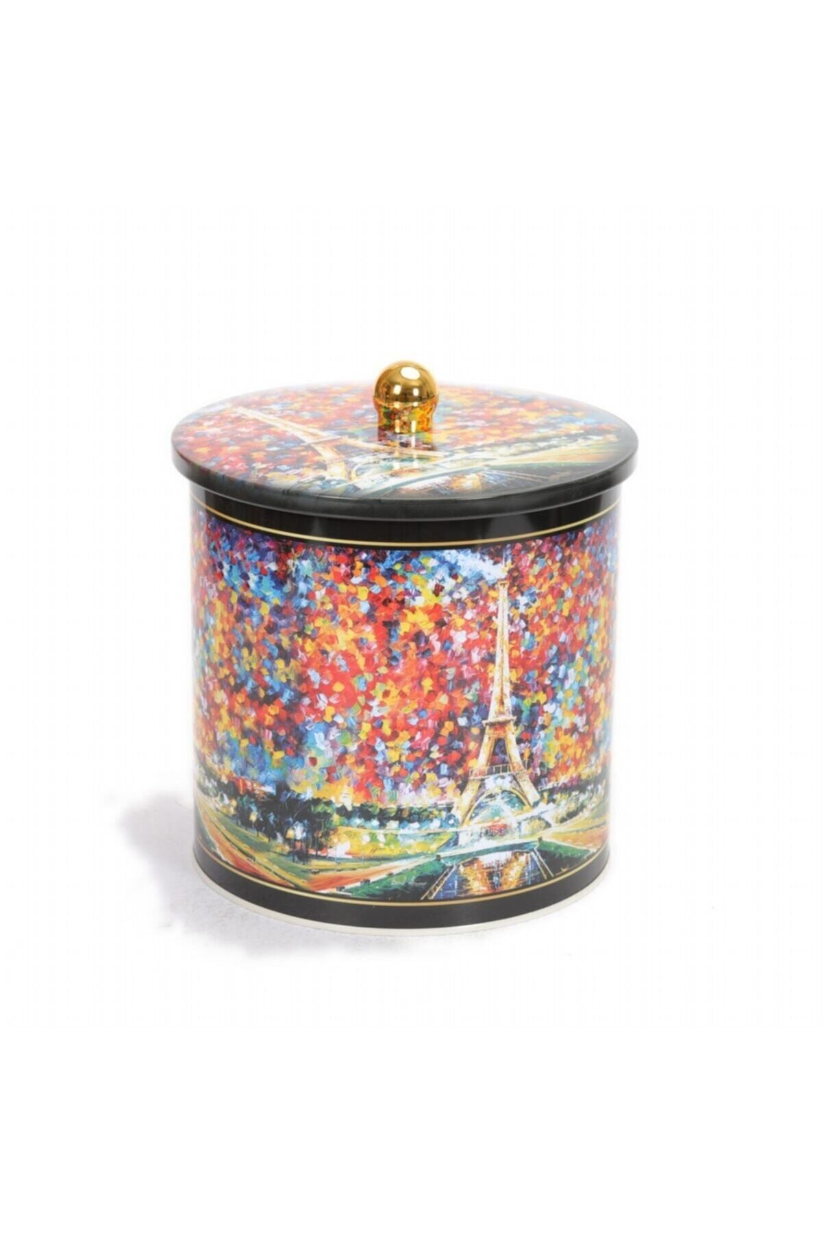 Ef147-02 Afremov Paris Desenli Yuvarlak Metal Saklama Kabı 17.5 Cm