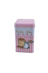 Ef022-e7 Sprinkles Coffee Time Desenli Kare Metal Saklama Kabı 11x11 Cm