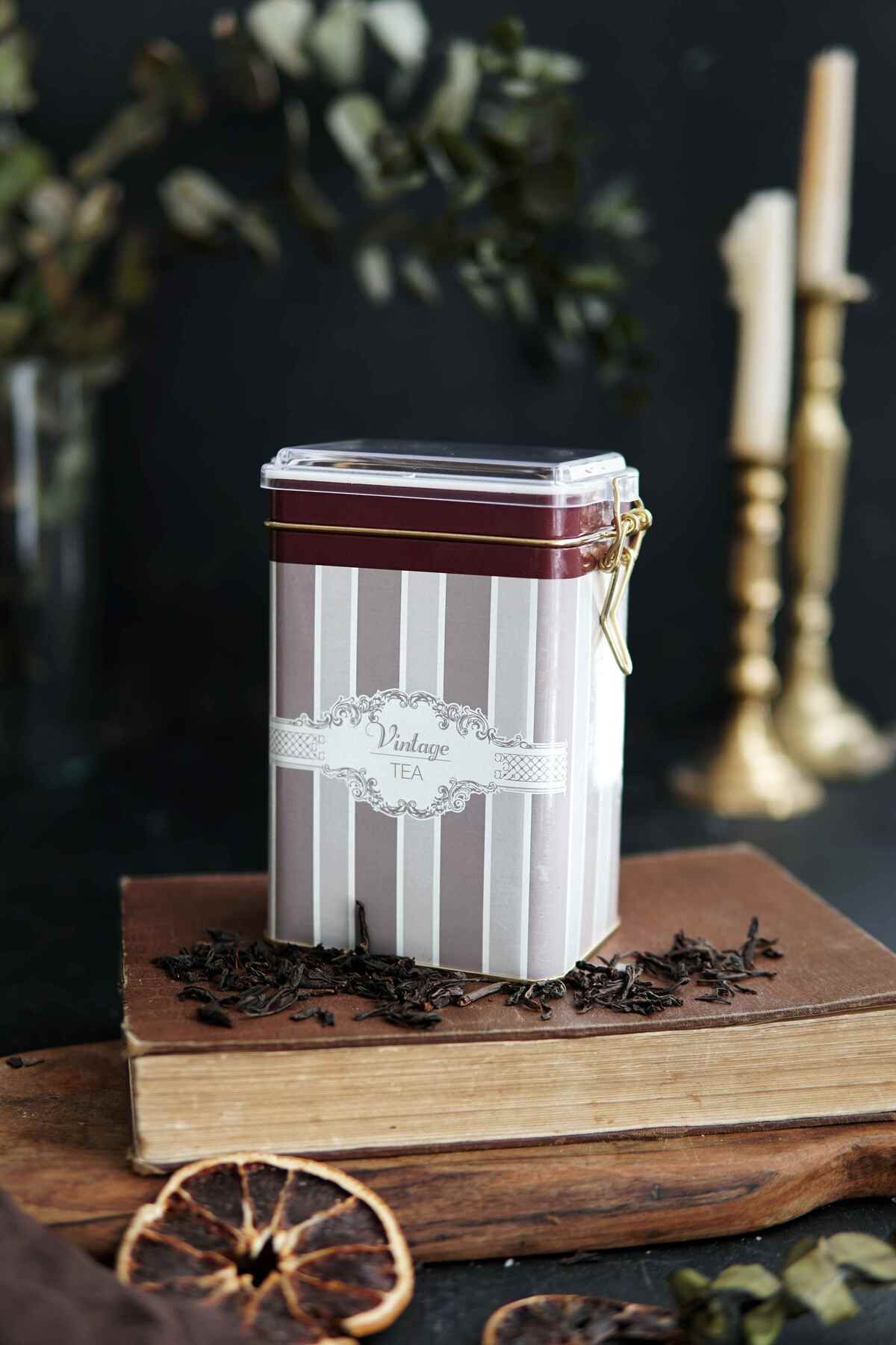 Er043-6a Elegance Tea Desenli Dikdörtgen Metal Saklama Kabı 8x10 Cm