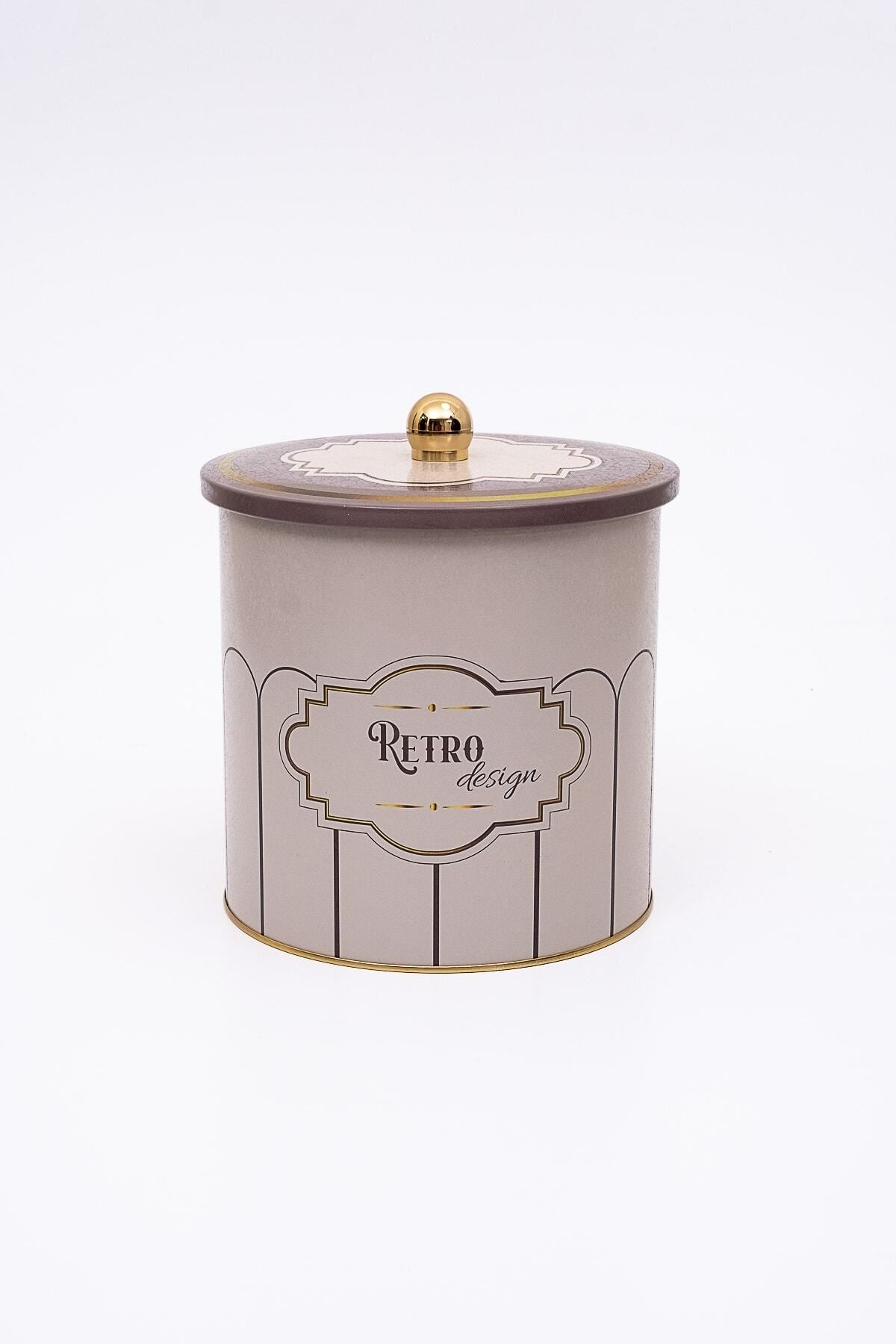 Retro Desenli Erzak Saklama Kabı - Metal Saklama Kabı 17,5 Cm X 18 Cm Er147-u6