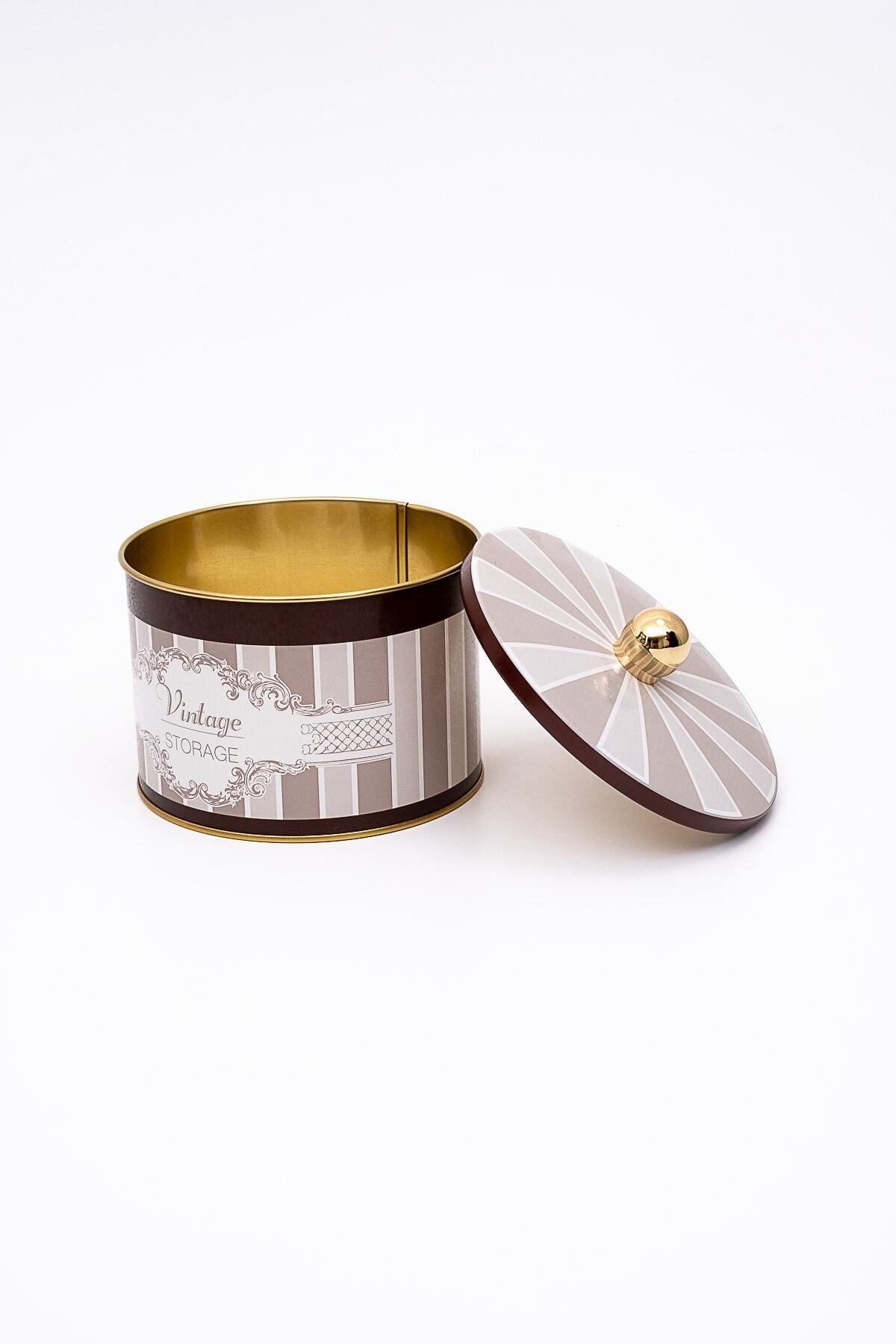 Metal Çok Amaçlı Dokulu Saklama Kabı, Dekoratif Saklama Kutusu 14 Cm, Elegance Er141-8b