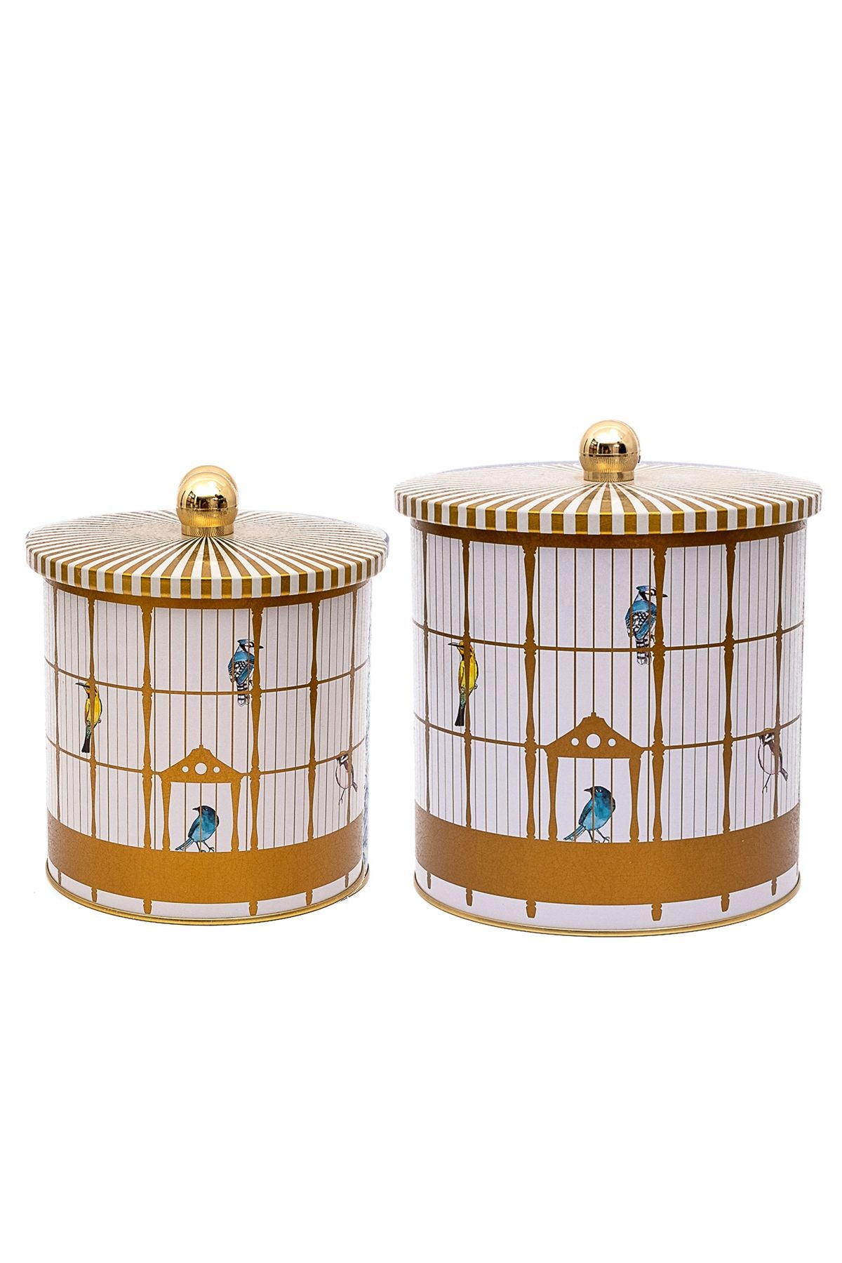 Birdcage Desenli Metal Saklama Kabı 2'li Set 2.1 Litre + 4.1 Litre  Erb48t7
