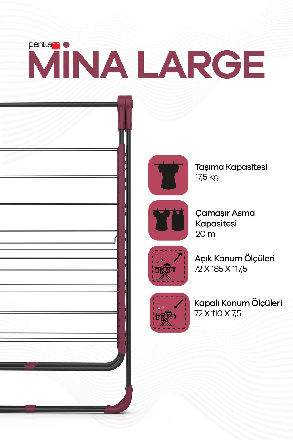 Mina Large Çelik Katlanabilir Çamaşır Kurutmalık – 20m Kapasite