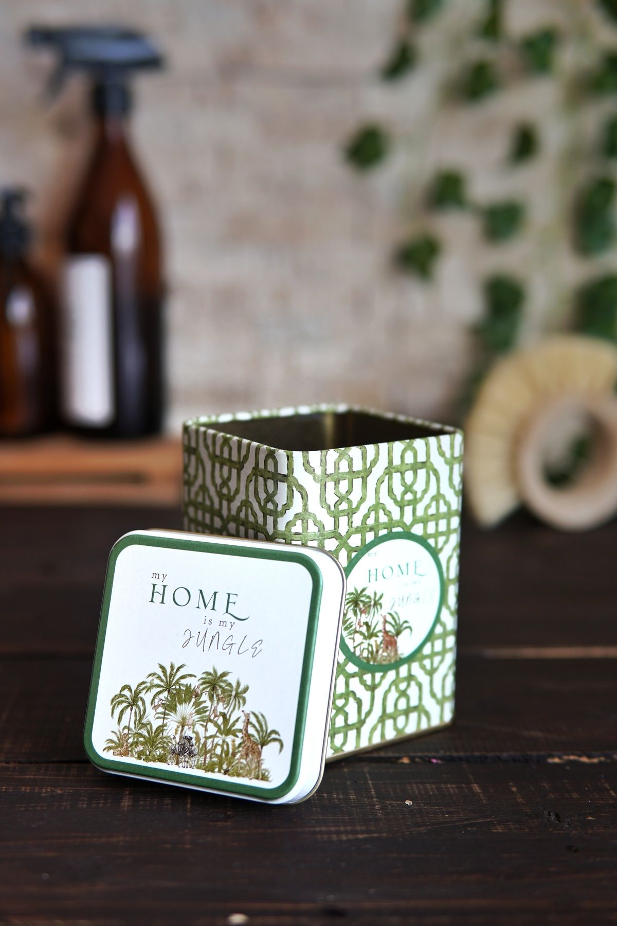 Er018-8ı Forrest Green Home Desenli Kare Metal Saklama Kabı 9x9 Cm