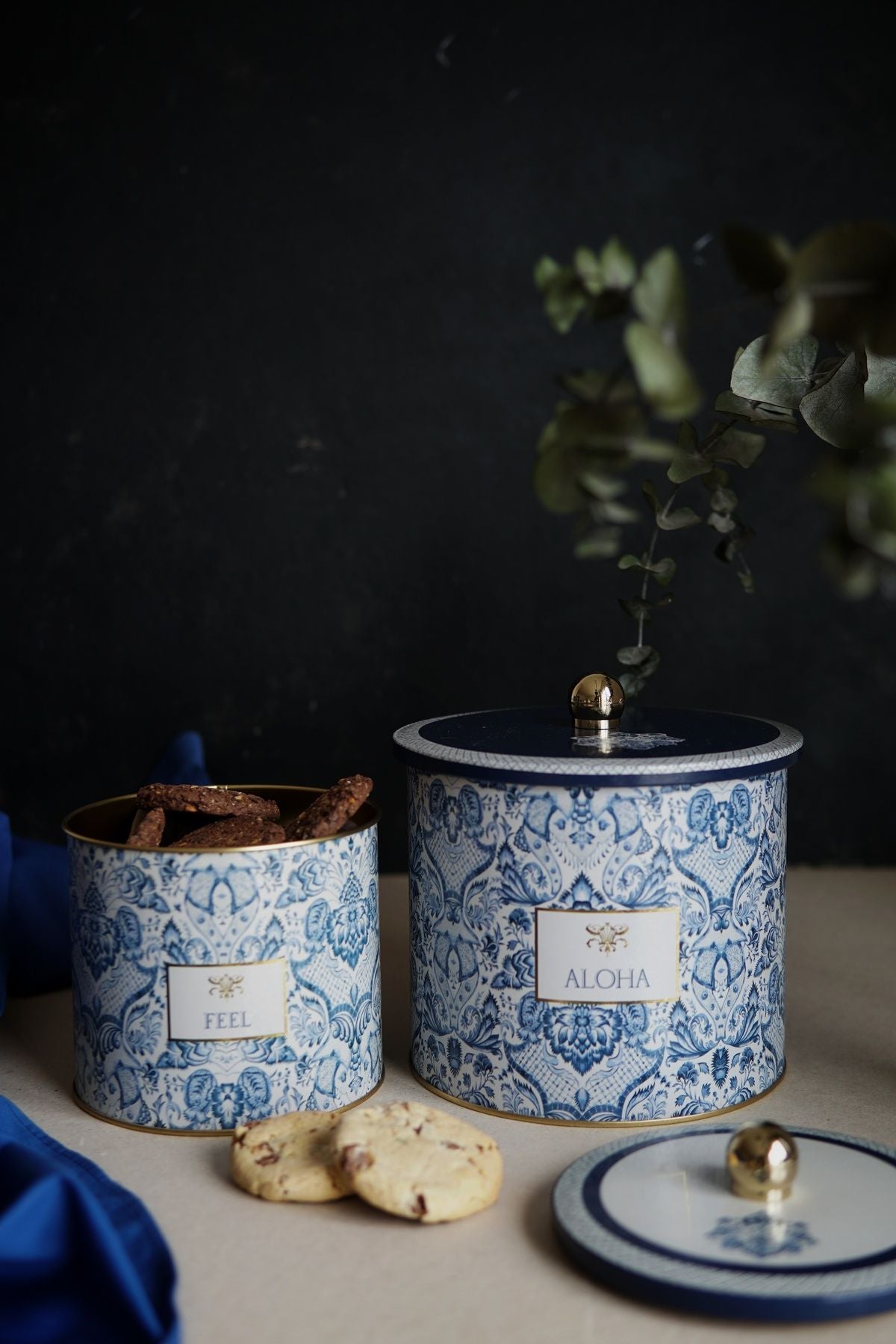 Azulejos Desenli Metal Saklama Kabı Seti - 2'li Set (1,7 lt - 3,5 lt)