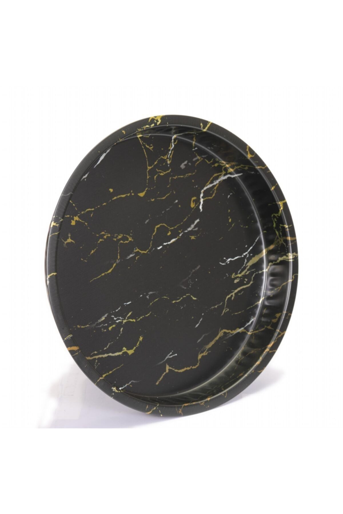 Ef163-50 Marble Black Desenli Yuvarlak Tepsi 36 Cm