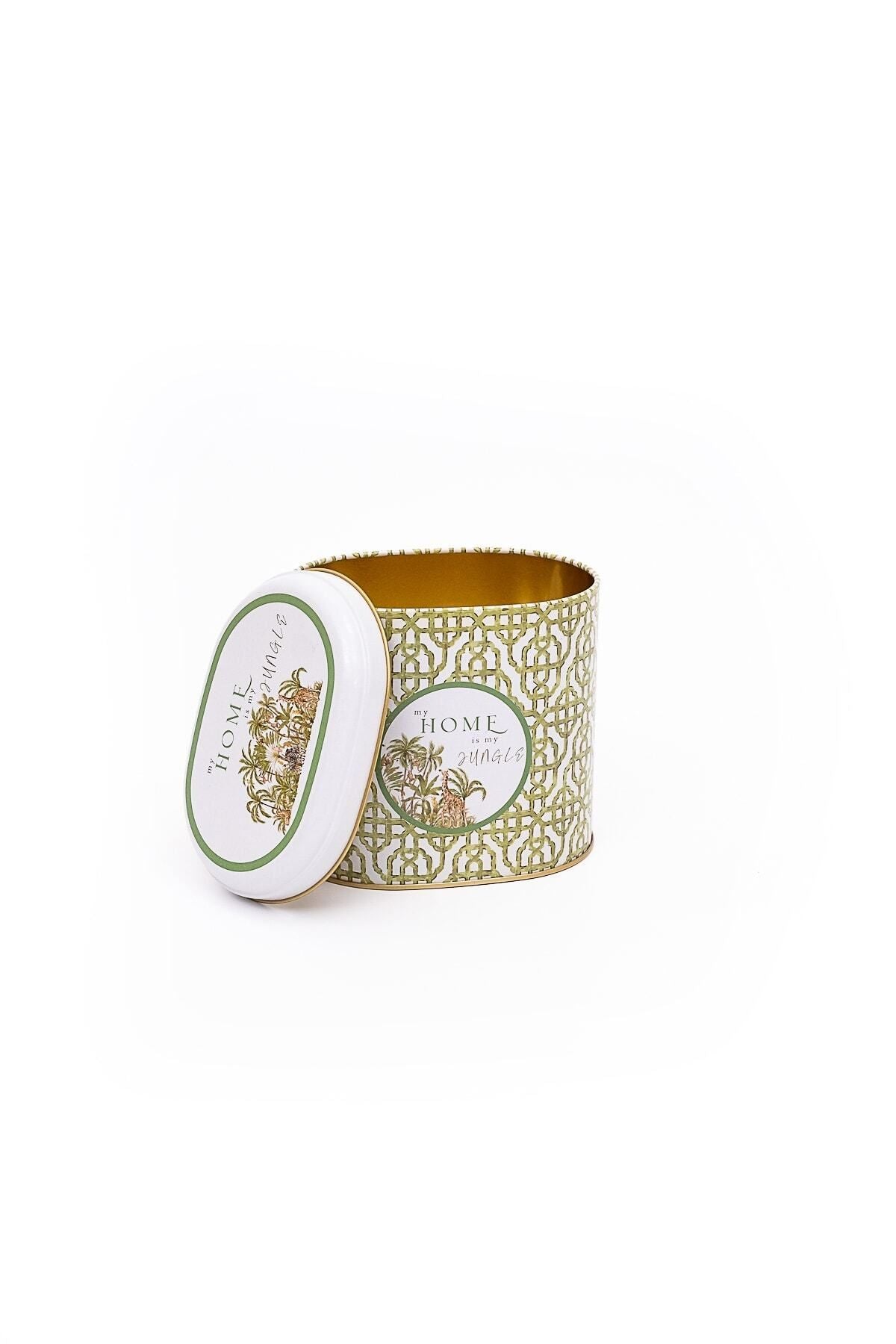Er004-8ı Forrest Green Home Desenli Oval Metal Saklama Kabı 11x15 Cm