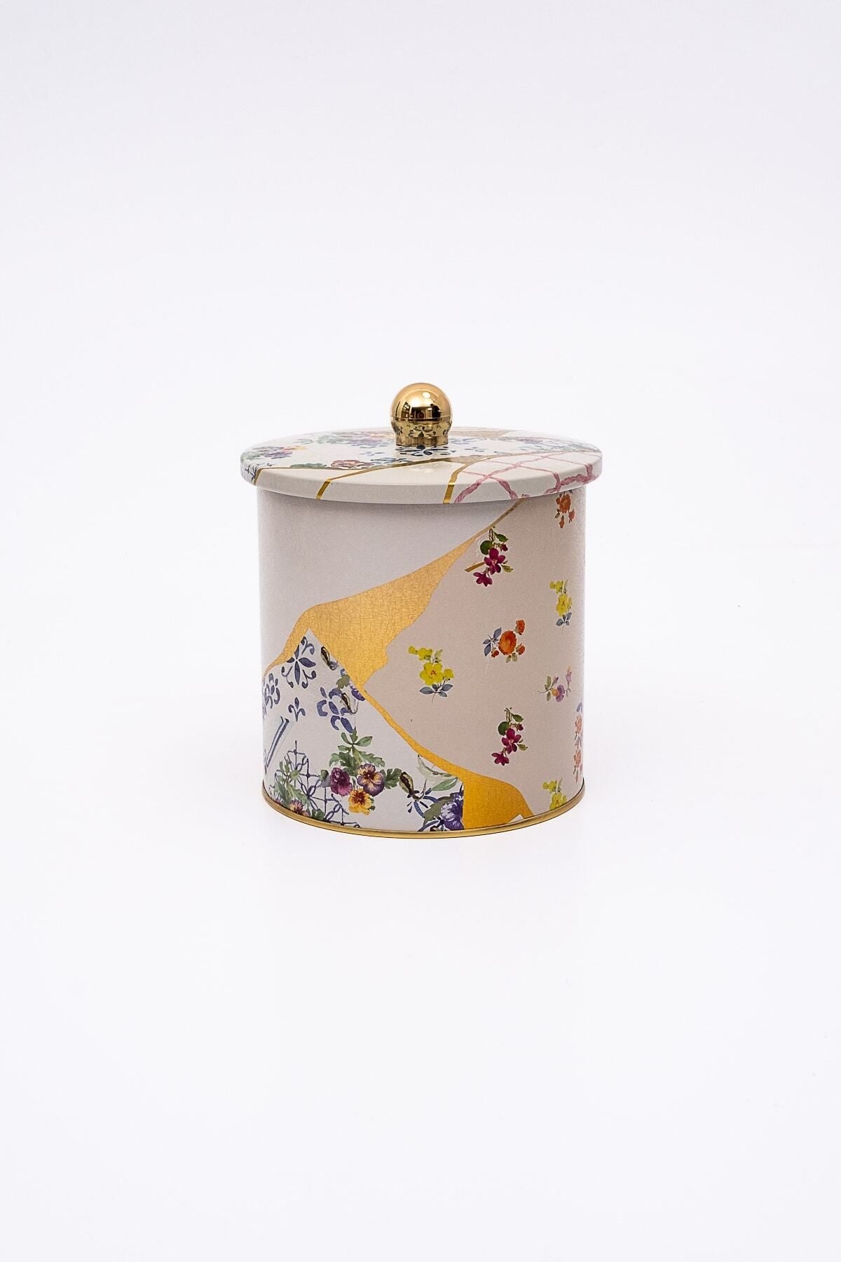 Kint Sugi Desenli Yuvarlak Metal Saklama Kabı, Erzak Saklama Kabı 14 Cm X 15 Cm Er143-3i