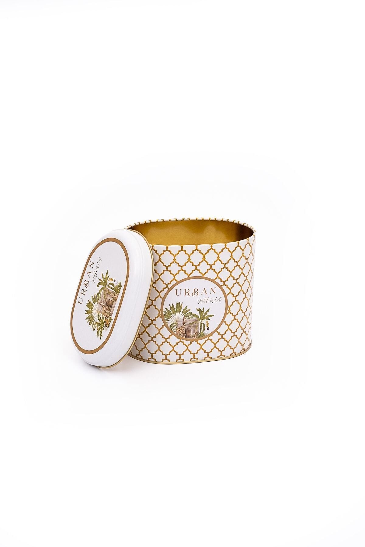 Er004-7ı Forrest Yellow Urban Desenli Oval Metal Saklama Kabı 11x15 Cm