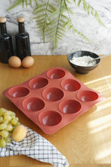 9'lu Dom Silikon Kek Kalıbı, Platinum Silikon, Kiremit Rengi