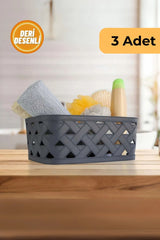 Deri Desenli Sepet, 3'lü Set, Antrasit