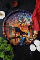 Ef163-03 Afremov River Desenli Yuvarlak Tepsi 36 Cm