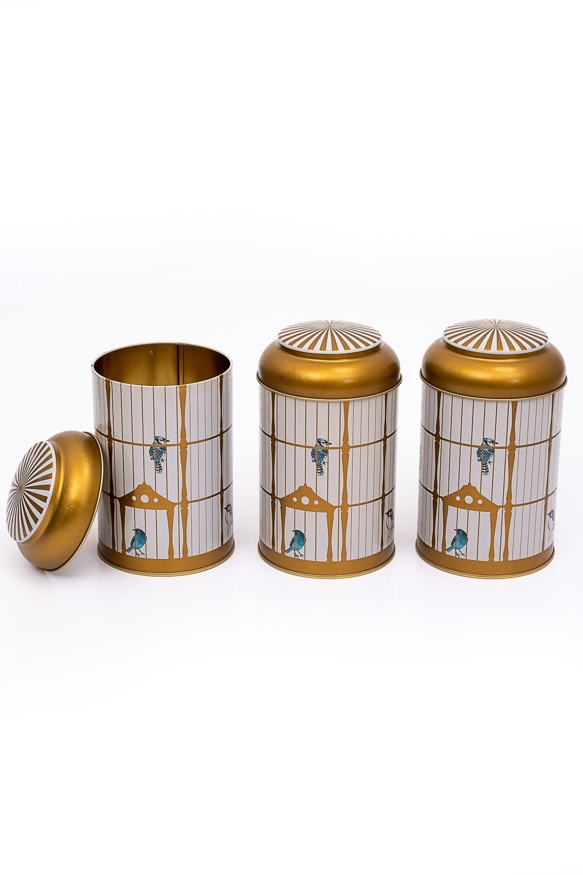 3'lü Metal Saklama Kabı Seti 10.5 Cm Erzak Kabı Kavanoz Takımı, Bird Cage Erb04t7
