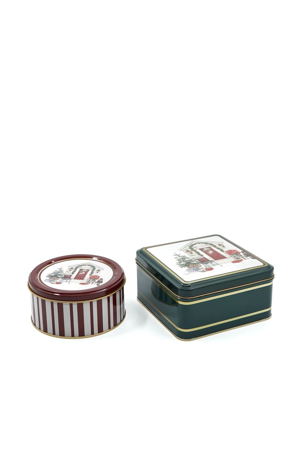 Yılbaşı Temalı 2'li Dekoratif Metal Kutu Seti, Stone Home Green Erb521s