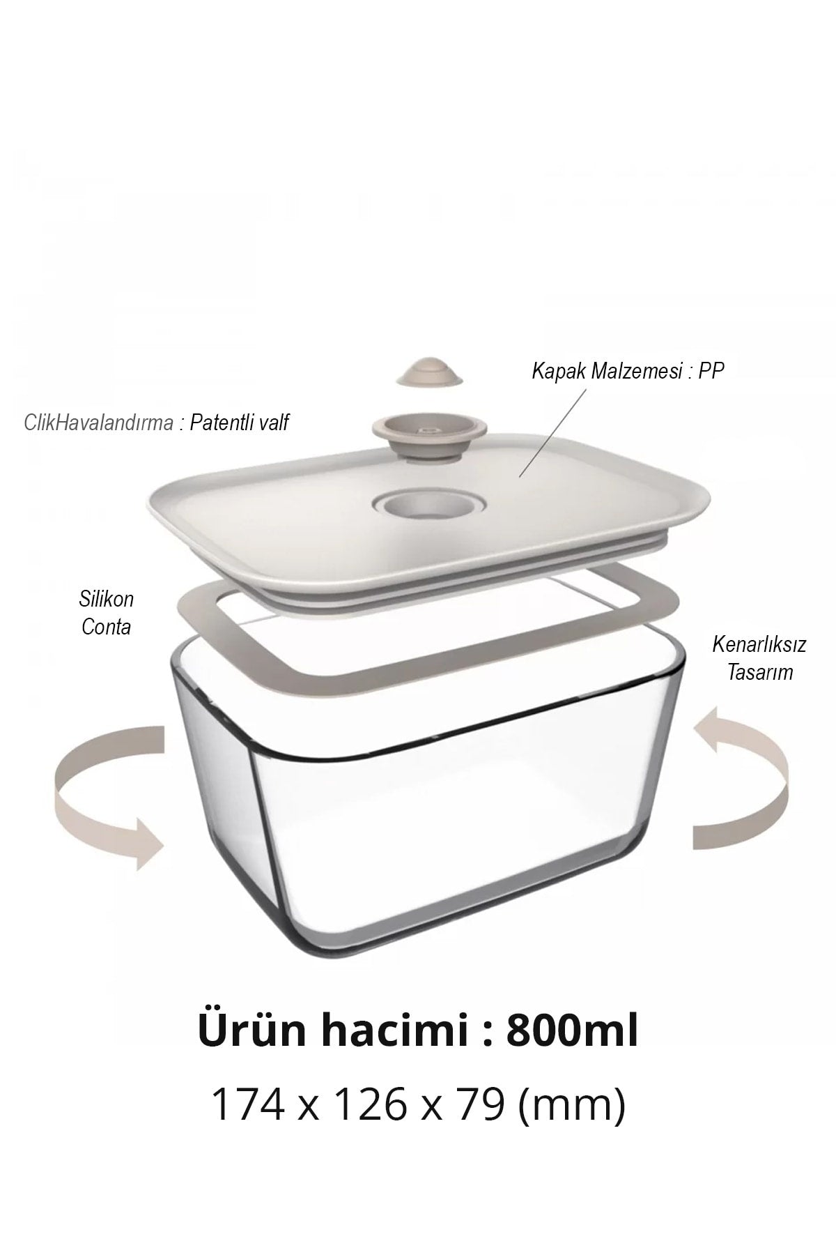 Prima Nova Fika Clık Dikdörtgen Saklama Kabı 800ml Bej