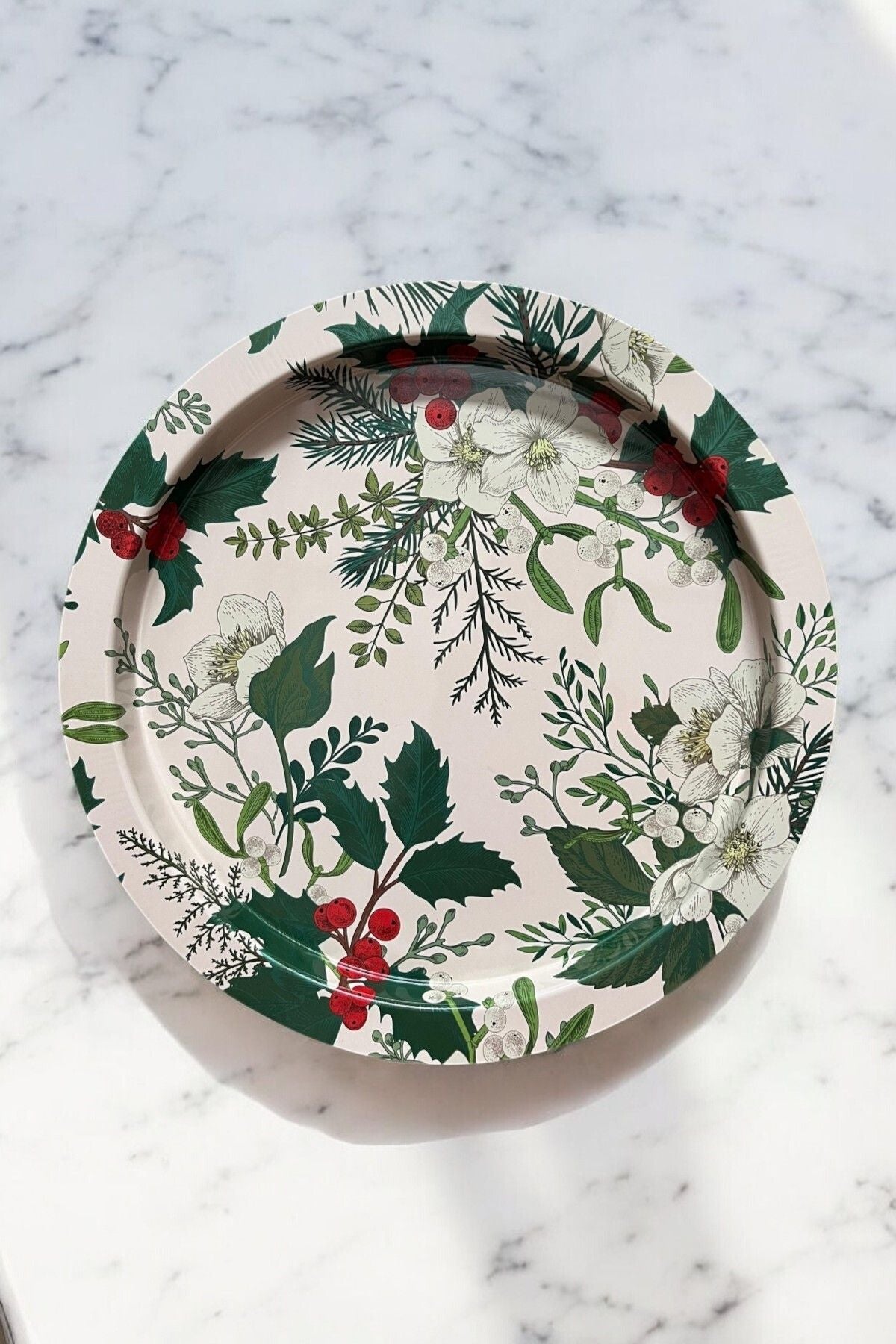 Yılbaşı Noel, Yeni Yıl Desenli Yuvarlak Metal Tepsi 37 cm