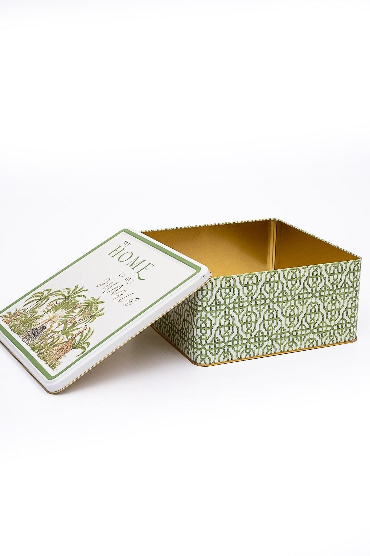 Er029-4g Forrest Green Desenli Kare Metal Saklama Kabı 24x24 Cm
