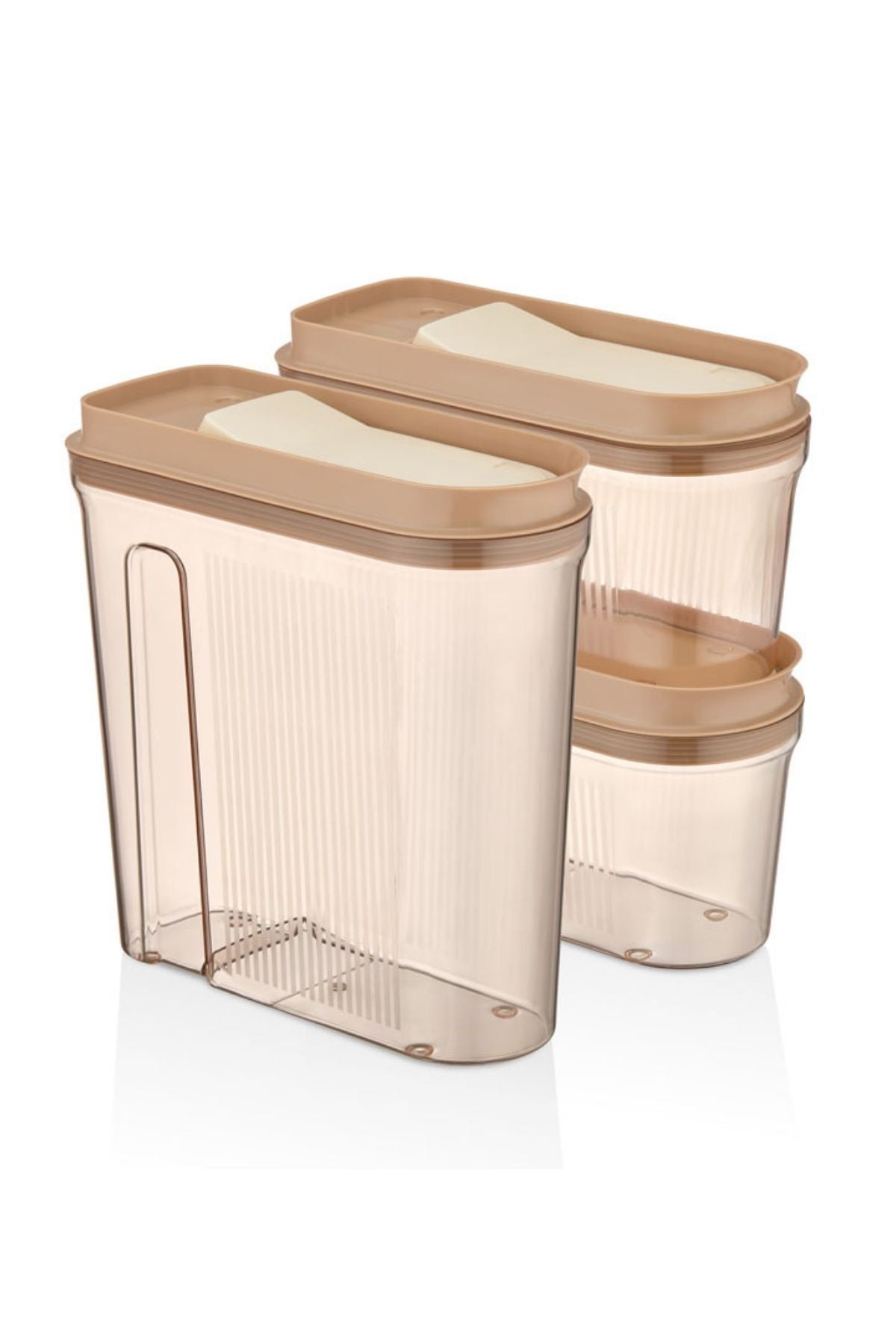 Lüks Erzak Saklama Kabı, Şeffaf Füme 3 'Lü Set (4 Lt+2Lt+2 Lt)