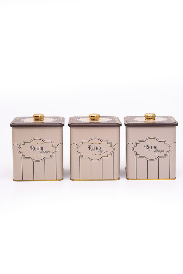 Evle Kare Metal Saklama Kabı Topuz Kulplu 120x120 3 Lü Set, Retro Erb22u6