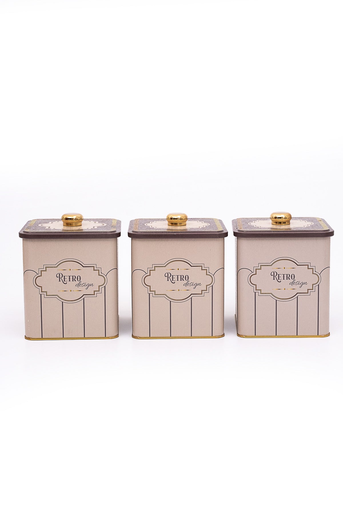 Evle Kare Metal Saklama Kabı Topuz Kulplu 120x120 3 Lü Set, Retro Erb22u6
