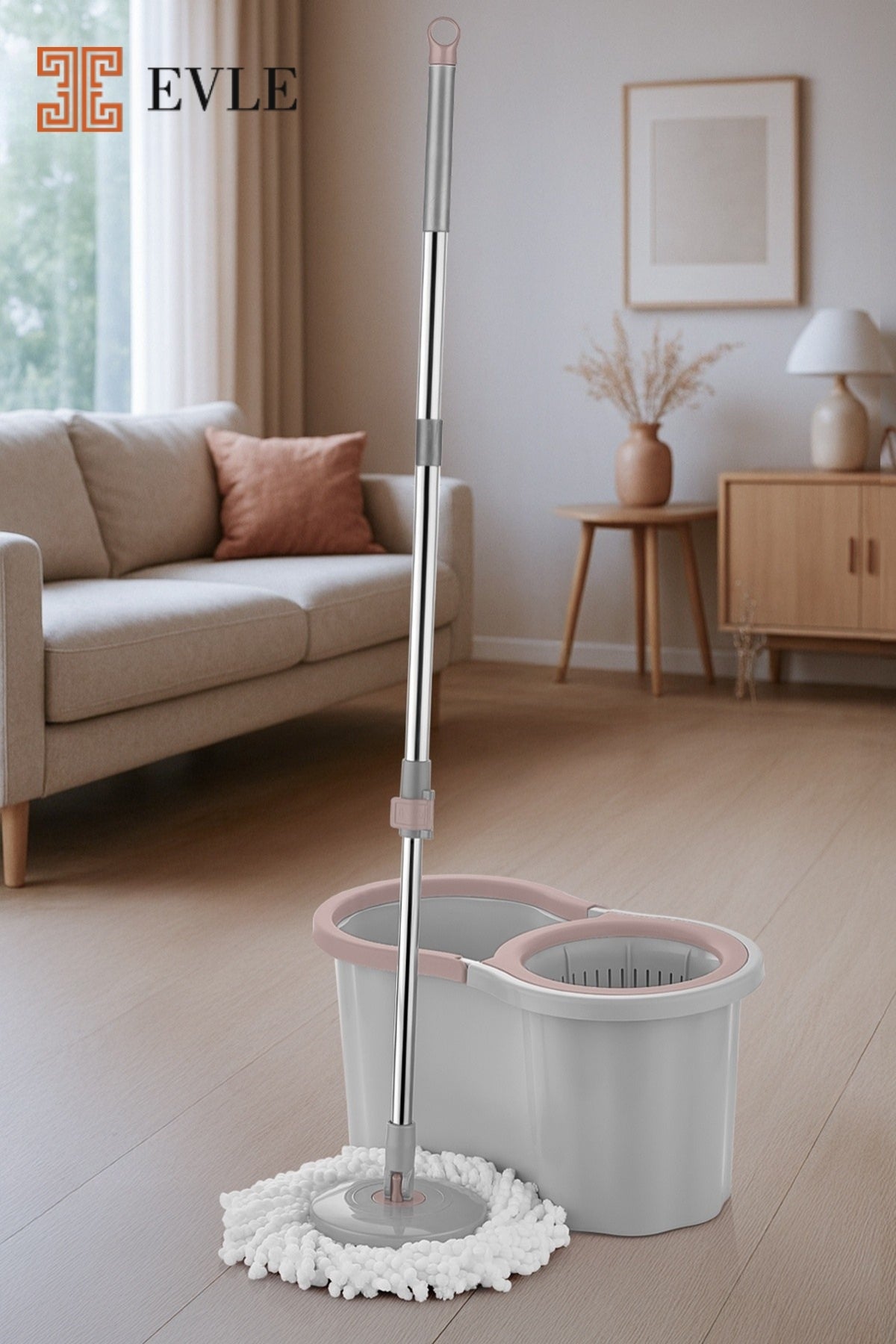 Lavine Premium 360 Mop Temizlik Seti – 16 L, Gri, Paslanmaz Sap