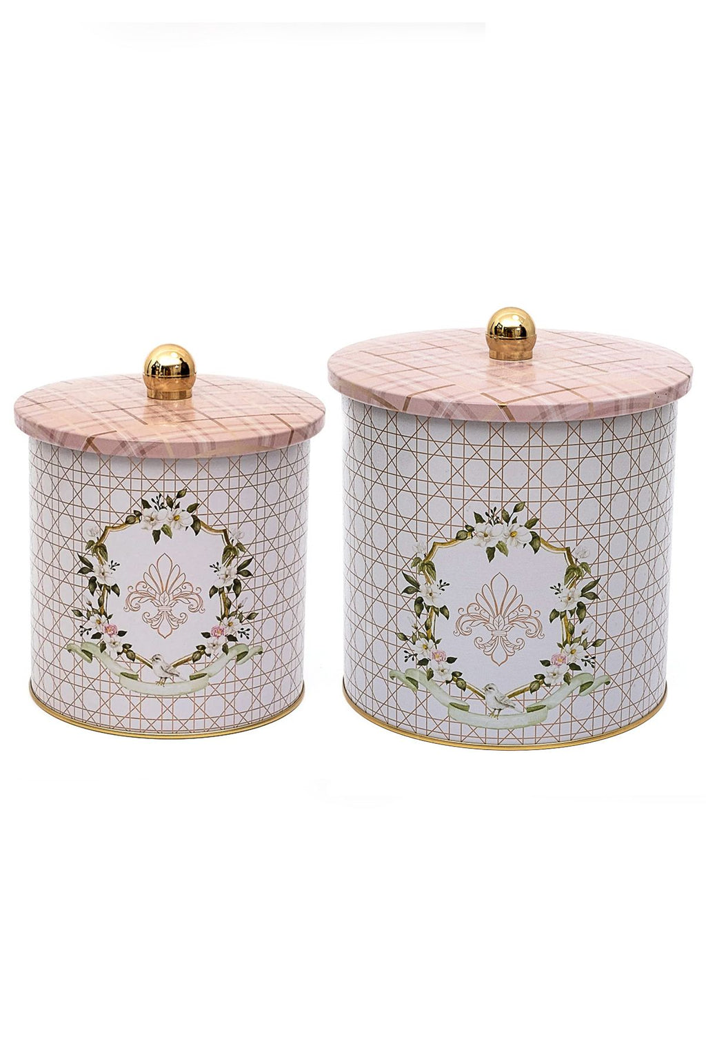 Rosy Desenli Metal Saklama Kabı 2'li Set 2.1 Litre + 4.1 Litre Erb48u7