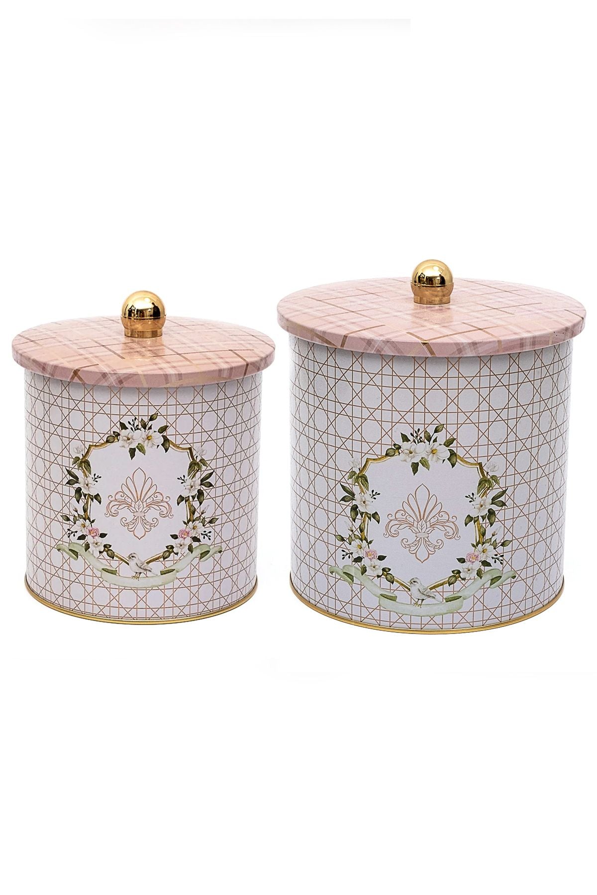 Rosy Desenli Metal Saklama Kabı 2'li Set 2.1 Litre + 4.1 Litre Erb48u7