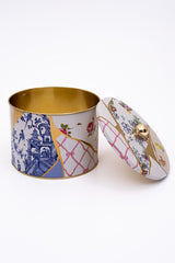 Kint Sugi Desenli Yuvarlak Metal Saklama Kabı 14 Cm, Erzak Kabı - Organizer 17,5 Cm X 13 Cm Er145-5i